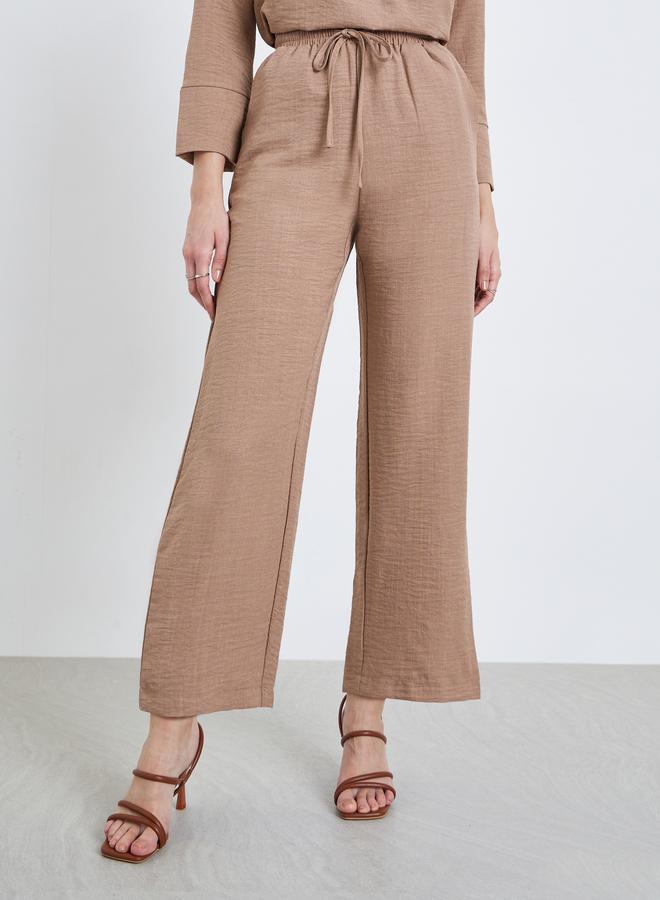 ستايلي بنطال بأرجل واسعة بنمط نسيج كتان - Image 1